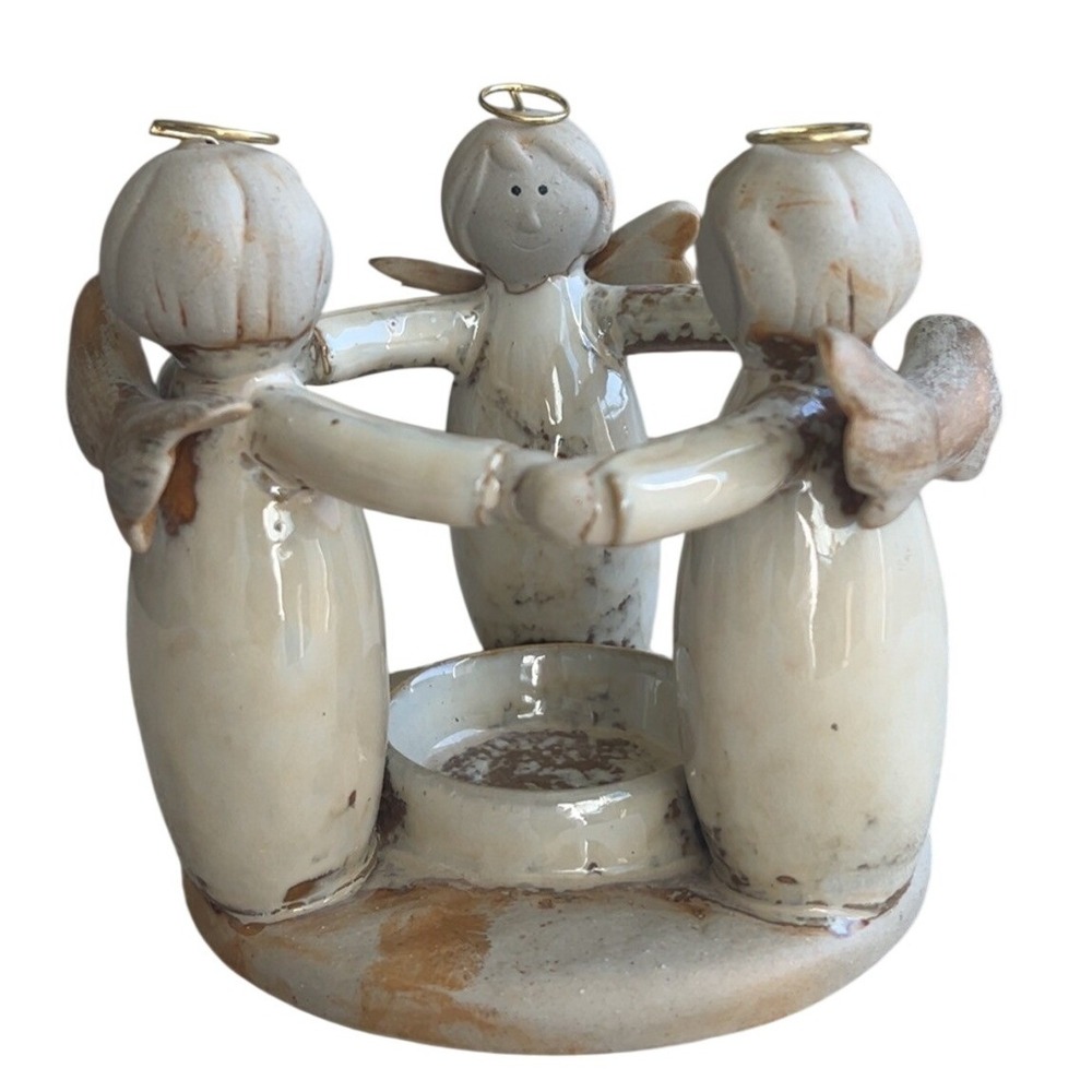 Circle of Friends Angels Ceramic Candleholder Art Pottery